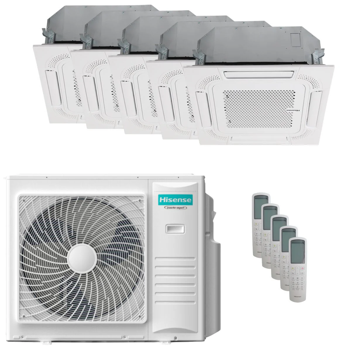 Condizionatore Hisense Cassetta ACT penta split 9000+9000+9000+9000+12000 BTU inverter A++ unità esterna 10 kW