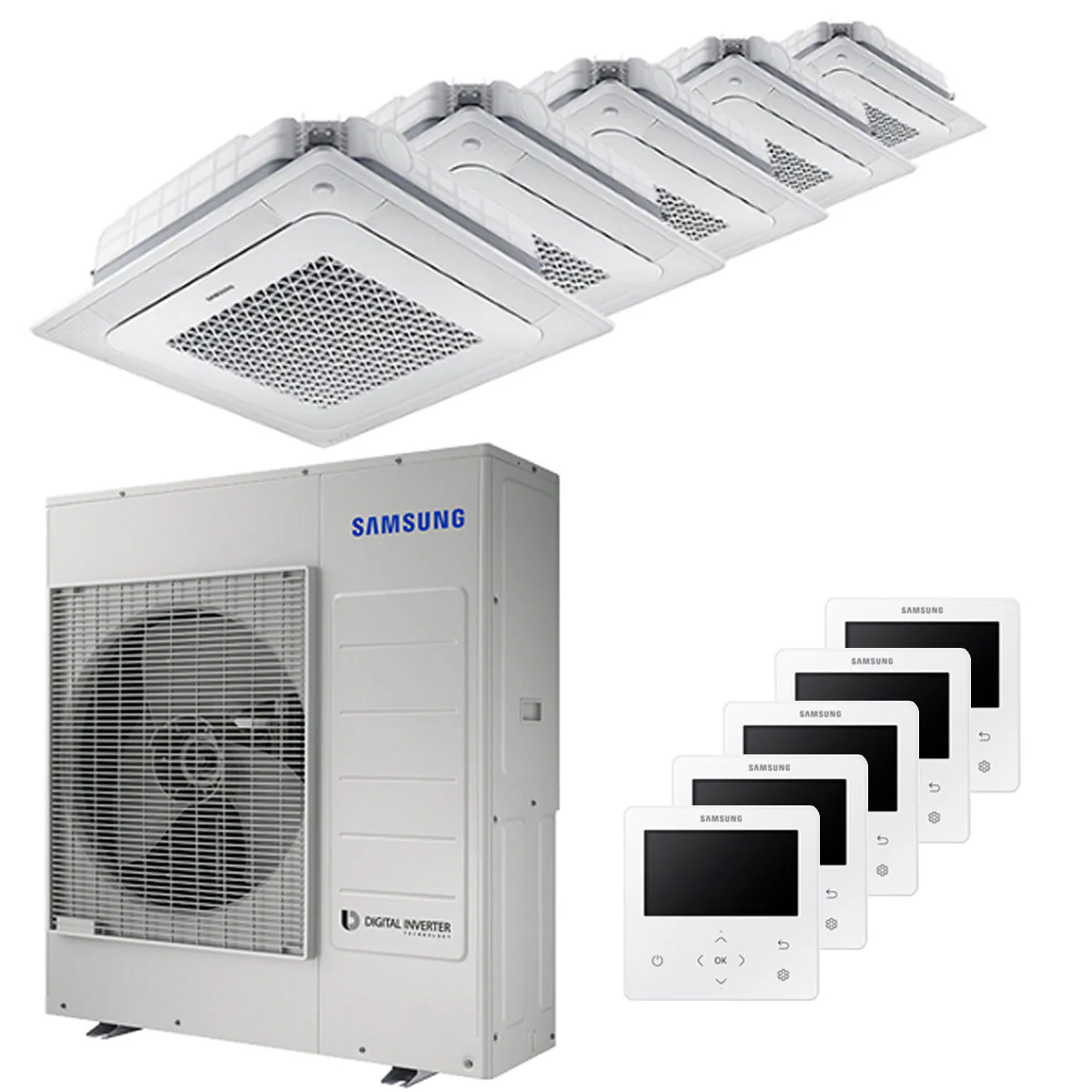Condizionatore Samsung Cassetta Windfree 4 vie penta split 7000+7000+7000+7000+12000 BTU inverter A++ unità esterna 10,0 kW