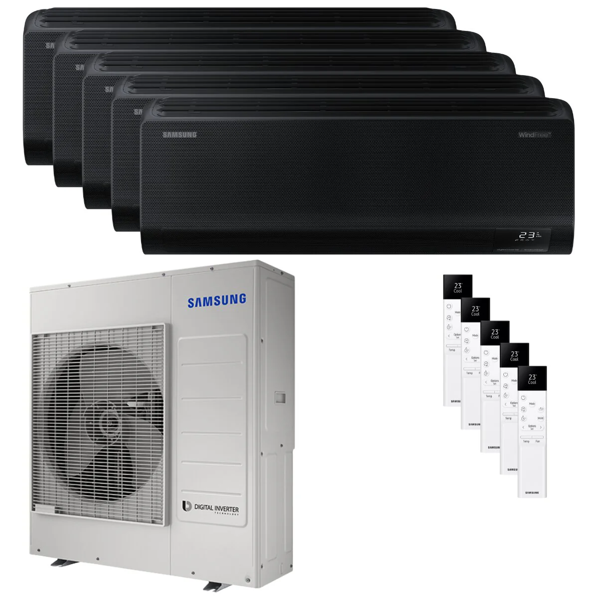Condizionatore Samsung Windfree Black penta split 9000+9000+9000+9000+12000 BTU inverter A++ wifi unità esterna 10 kW