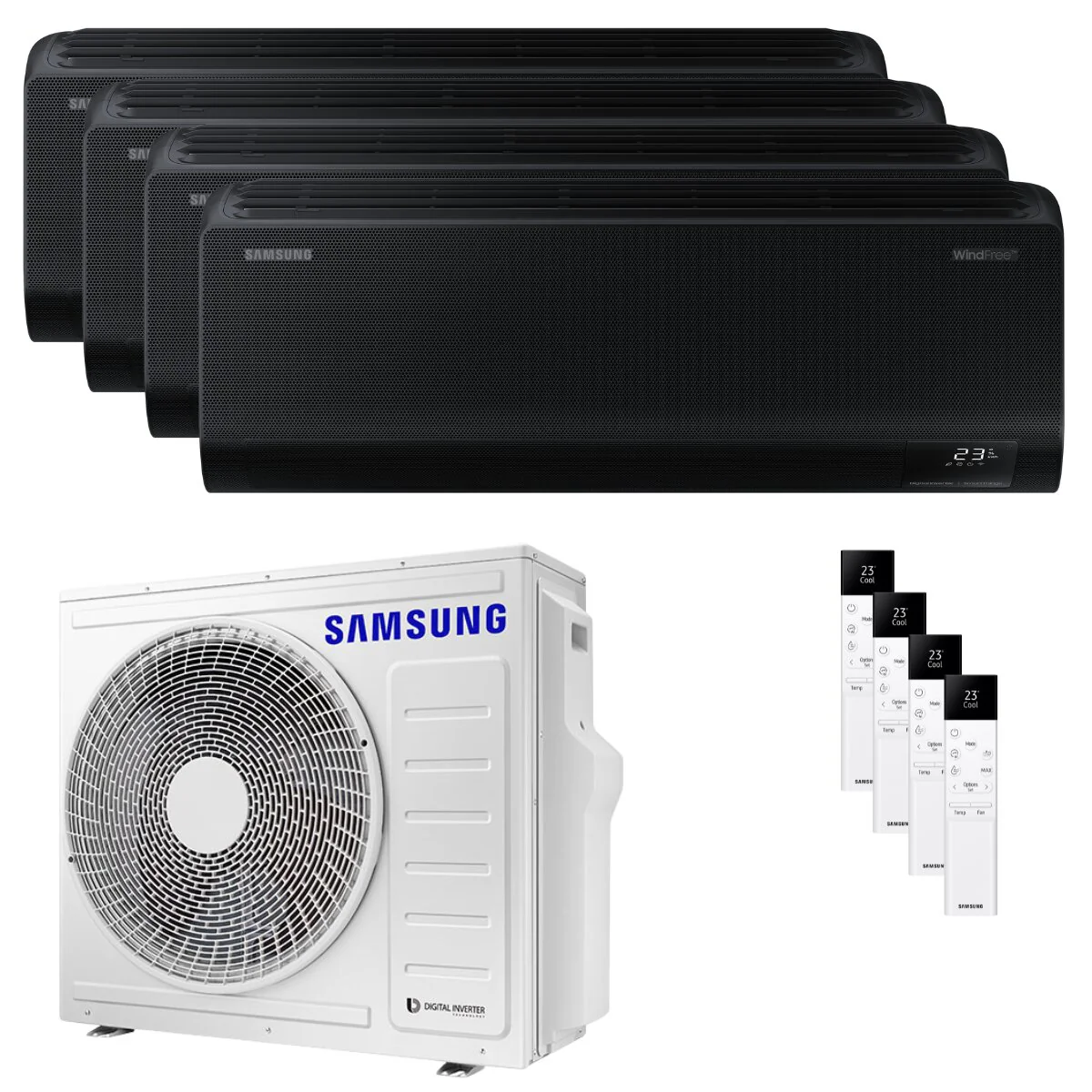 Condizionatore Samsung Windfree Black quadri split 7000+7000+9000+12000 BTU inverter A++ wifi unità esterna 8 kW