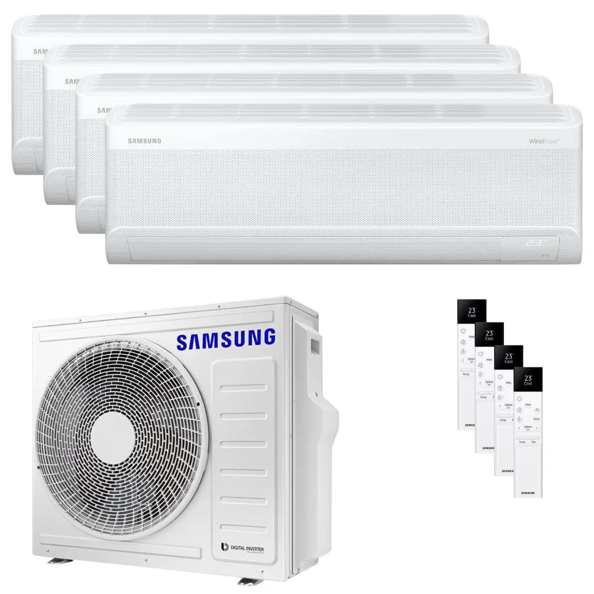 Condizionatore Samsung Windfree Elite S2 quadri split 7000+7000+7000+9000 BTU inverter A++ wifi unità esterna 8 kW