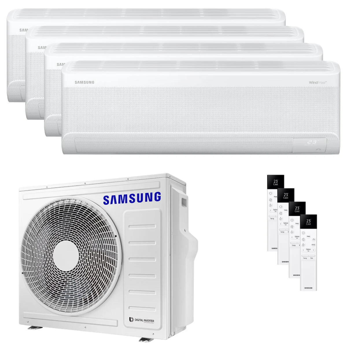 Condizionatore Samsung Windfree Elite S2 quadri split 7000+9000+9000+9000 BTU inverter A++ wifi unità esterna 8 kW