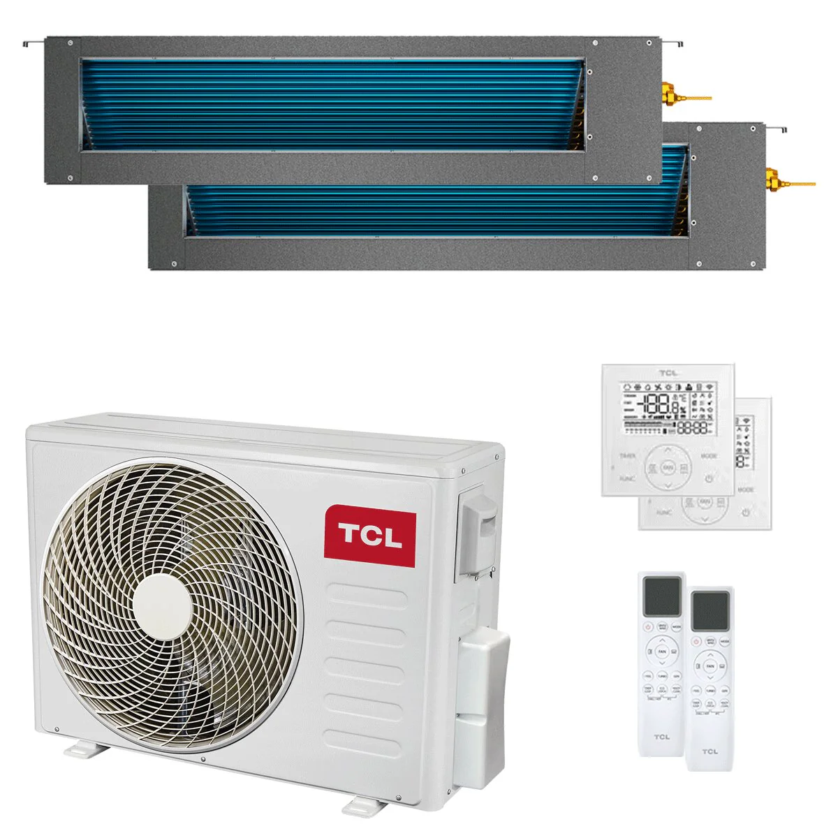 Condizionatore TCL Canalizzabile Serie D dual split 9000+18000 BTU inverter A++ wifi unità esterna 5.1 kW