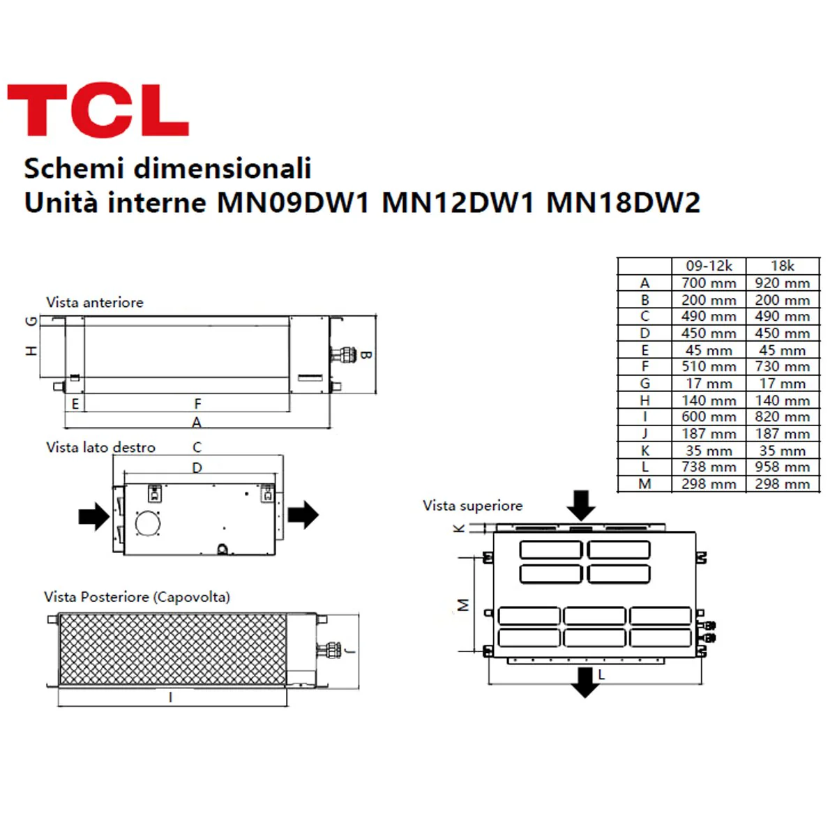 Condizionatore TCL Canalizzabile Serie D quadri split 9000+18000+18000+18000 BTU inverter A++ wifi unità esterna 12.2 kW - Image 4