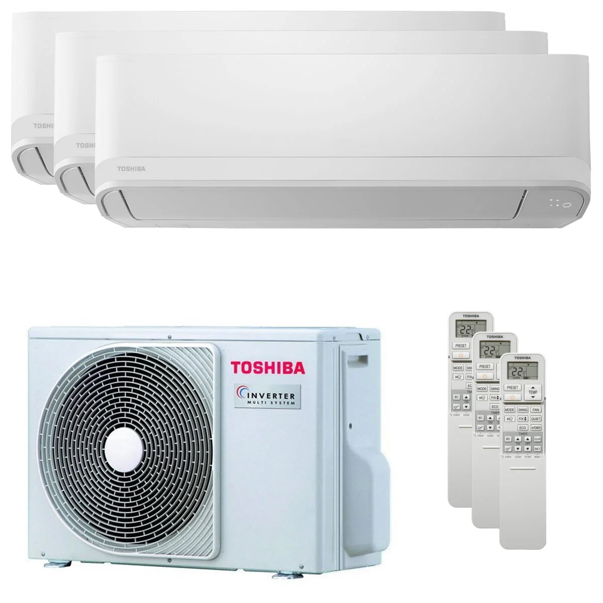 Condizionatore Toshiba Seiya Classic 2025 trial split 7000+7000+9000 BTU inverter A+++  unità esterna 5.2 kW