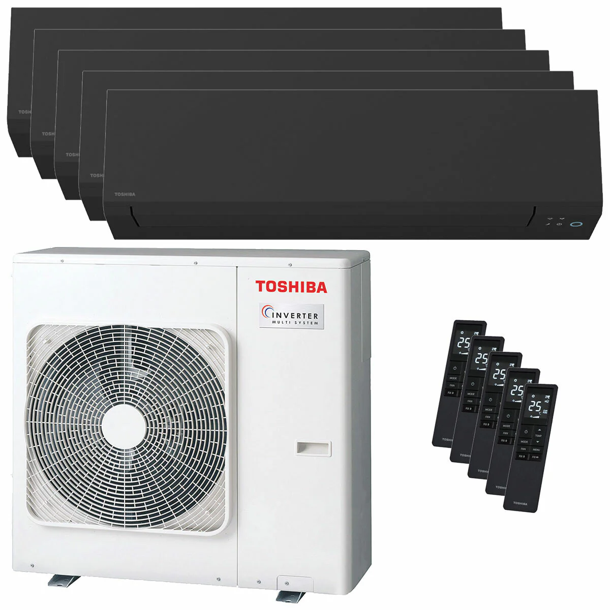 Condizionatore Toshiba SHORAI Edge Black penta split 7000+7000+7000+9000+18000 BTU inverter A++ wifi unità esterna 10 kW