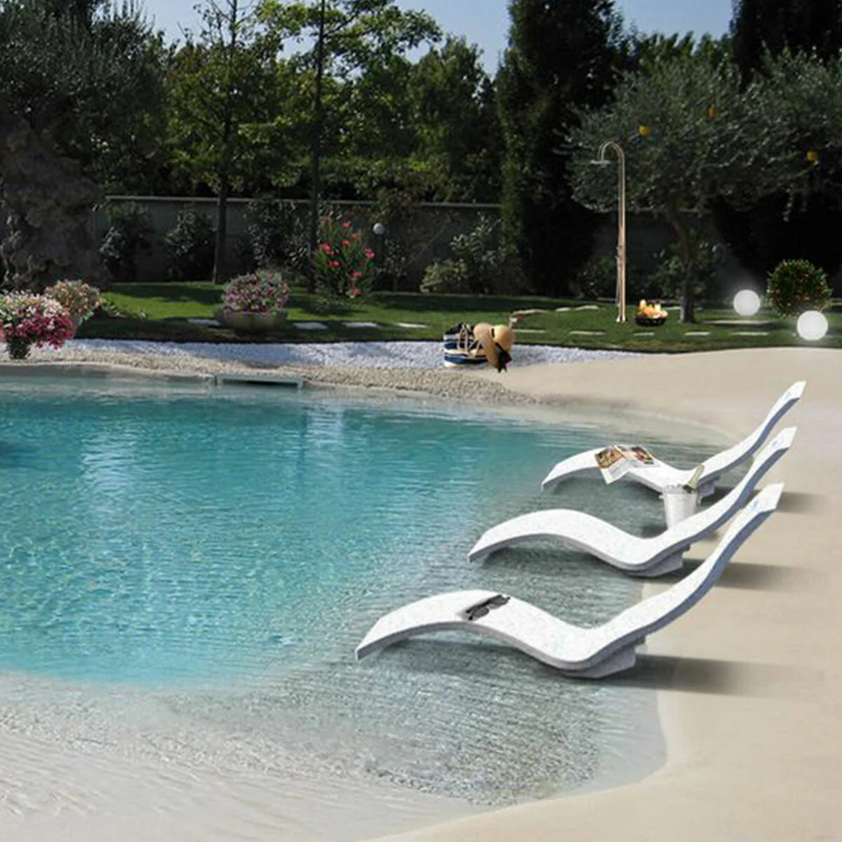 Lettino Prendisole Arkema Serendipity Chaise in polietilene HD di colore bianco - Image 3